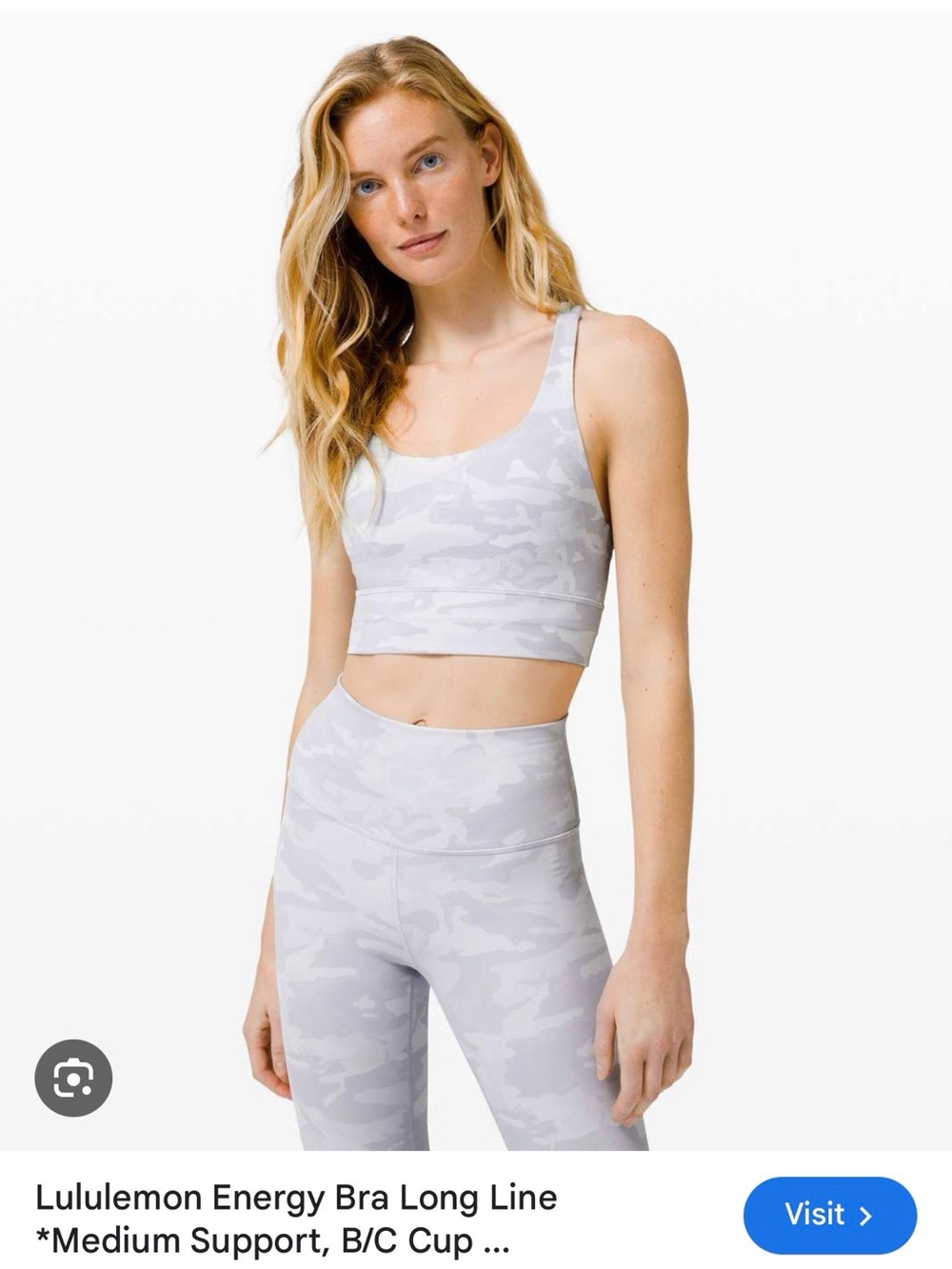 Lululemon Light Gray Camouflage Energy Long Line Sports Bra and Leggings Set